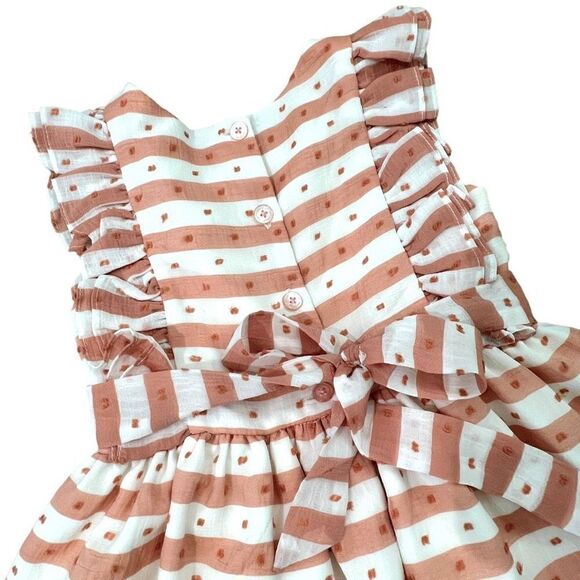Pippa & Julie Girls Striped Sleeveless Ruffle Dress White & Tan Size 5 - Picture 4 of 10